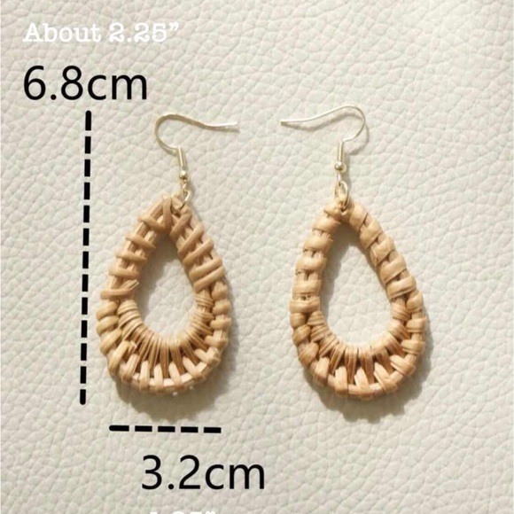 Rattan Earrings Water drop Dangle Tan Boho Style New - Picture 3 of 4